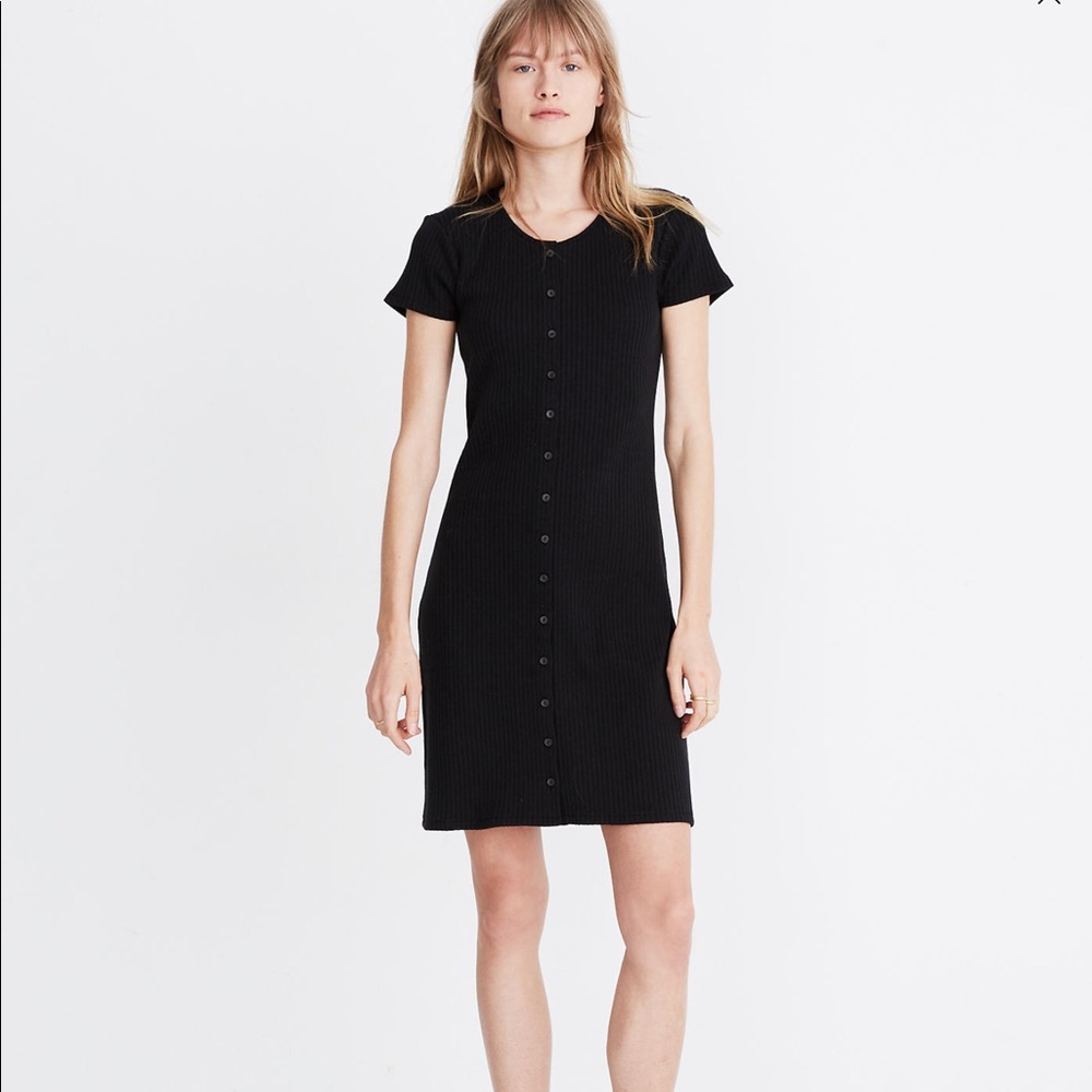 Madewell Button Front Ribbed Black Mini Dr…